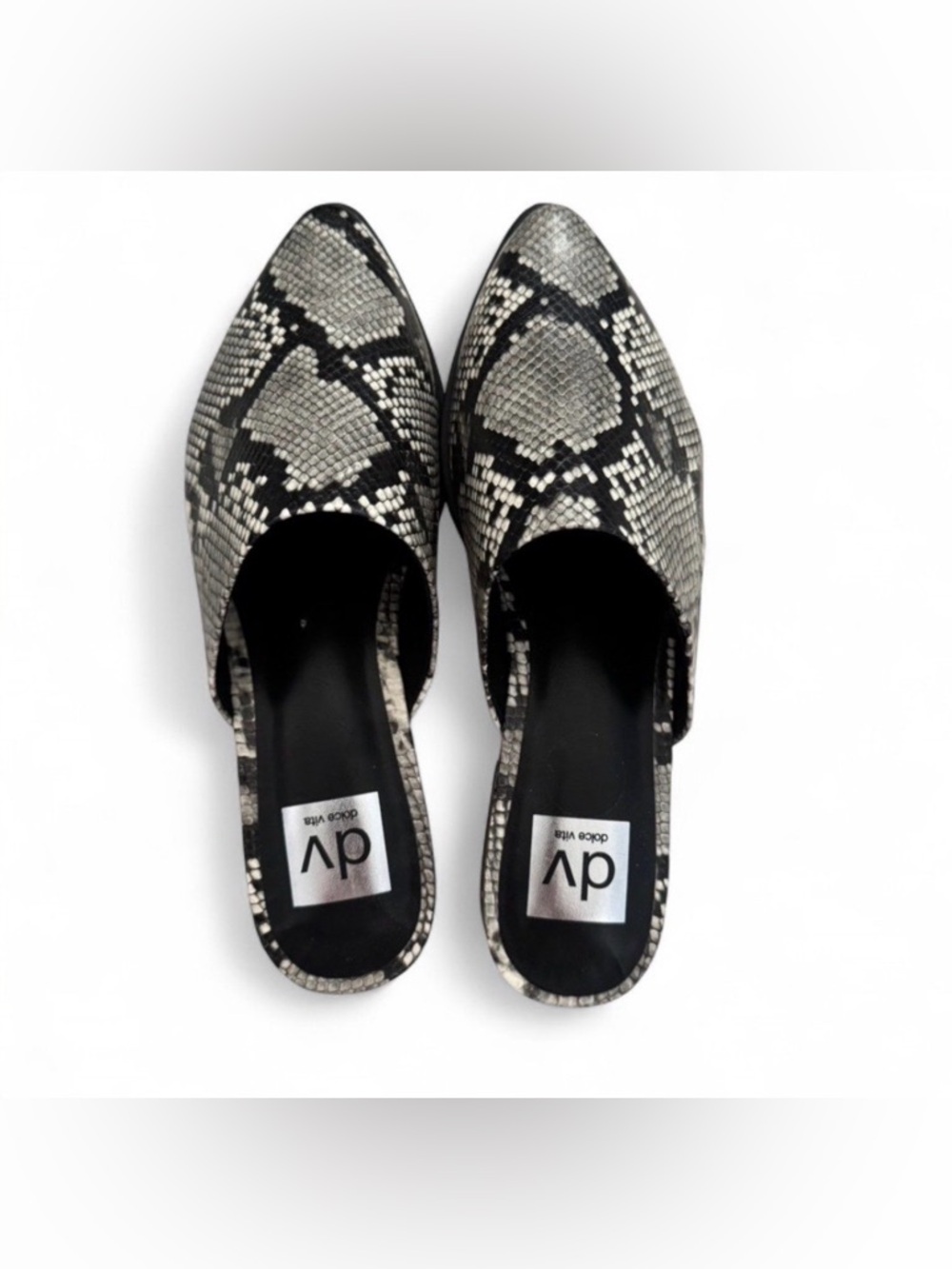 Dolce Vita Snakeskin Pointed Toe Mule Flats Women’s 7.5 Black Gray Reptile Print